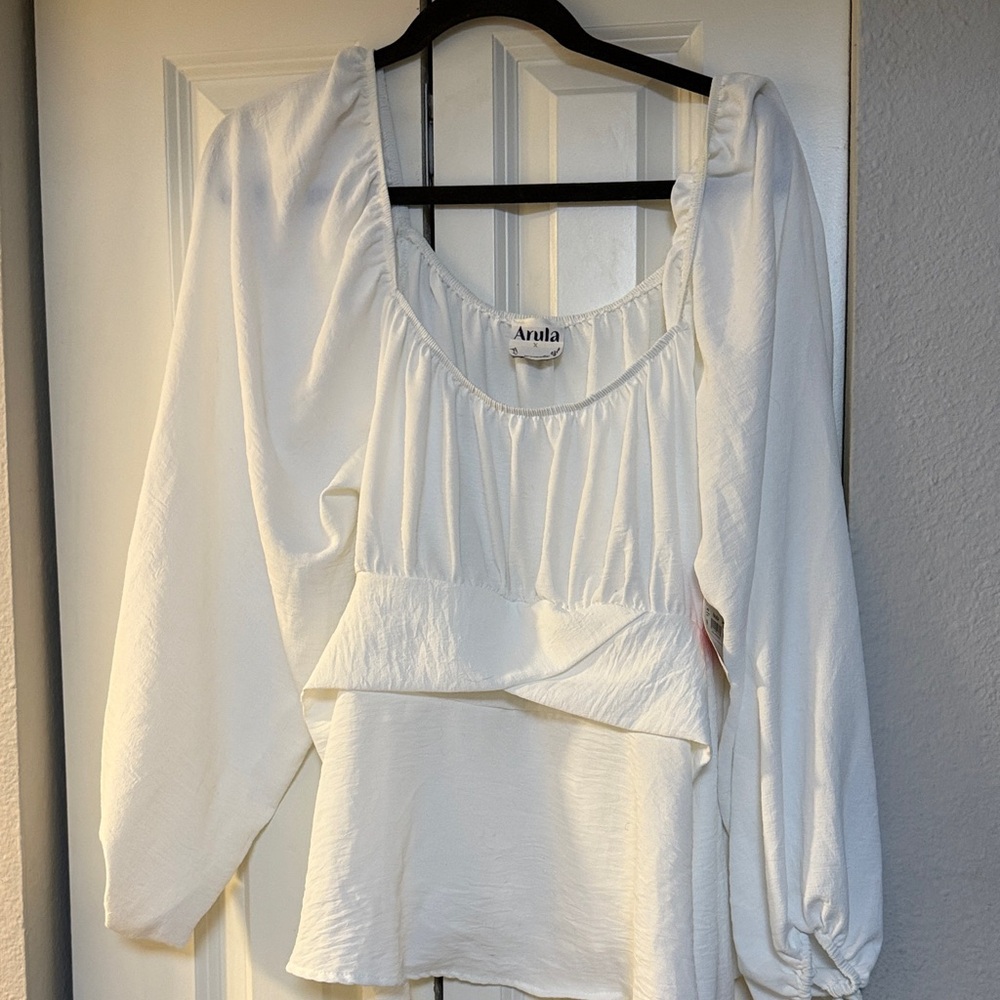 Arula White Peplum Top Puff Sleeve Romantic Cottagecore Coquette Blouse Size [X]